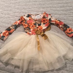 Floral Top dress with tutu skirt & Gold bow